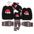 Christmas Hat and Letter Print Black Family Matching Long-sleeve Pajamas Sets (Flame Resistant) Black image 1
