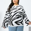 Women Plus Size Casual Striped Lace-up Long-sleeve Knit Sweater Black/White