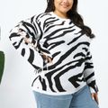 Women Plus Size Casual Striped Lace-up Long-sleeve Knit Sweater Black/White