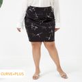 Women Plus Size Elegant Geo Pattern Skirt Black/White