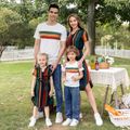Colorblock Striped Short-sleeve Family Matching Sets(Belted Midi Dresses and T-shirts) Multi-color