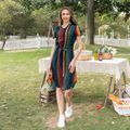 Colorblock Striped Short-sleeve Family Matching Sets(Belted Midi Dresses and T-shirts) Multi-color