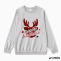 Christmas Red Plaid Deer and Letter Print Grey Family Matching Long-sleeve Sweatshirts Grey image 2