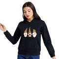 Christmas Women Graphic Dwarf Print Long-sleeve Hooded Pullover Black