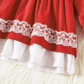 Christmas 2pcs Lace Splicing Red Long-sleeve Ruffle Baby Party Dress Set Red