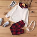 2-piece Kid Boy/Kid Girl Plaid Hooded Sweatshirt and Pants Casual Set Red/White