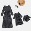 Black Striped Round Neck Long-sleeve Casual Maxi Dress for Mom and Me Black/White image 1