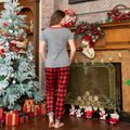 Christmas Plaid Hat and Letter Print Gray Family Matching Short-sleeve Pajamas Sets (Flame Resistant) Light Grey