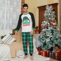 Christmas Letters and Hat Print Green Plaid Family Matching Long-sleeve Pajamas Sets (Flame Resistant) Green/White