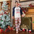 Christmas Bear Letter and Plaid Print Family Matching Raglan Long-sleeve Pajamas Sets (Flame Resistant) Dark blue/White/Red