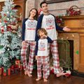 Christmas Bear Letter and Plaid Print Family Matching Raglan Long-sleeve Pajamas Sets (Flame Resistant) Dark blue/White/Red