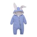 Solid Hooded 3D Bunny Ear Decor Long-sleeve White or Pink or Blue or Grey Baby Jumpsuit Blue image 1