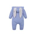 Solid Hooded 3D Bunny Ear Decor Long-sleeve White or Pink or Blue or Grey Baby Jumpsuit Blue