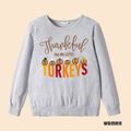 Thanksgiving Day Cartoon Turkey and Letter Print 100% Cotton Family Matching Long-sleeve Sweatshirts Multi-color
