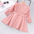 100% Cotton Solid Lapel Collar Ruffle Decor Belt Decor Double Breasted Long-sleeve Pink or Red Toddler Coat Dress Pink