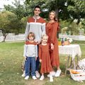 Family Matching Solid Long-sleeve Ruffle Midi Dresses and Color Block T-shirts Sets Color block