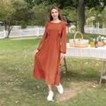 Family Matching Solid Long-sleeve Ruffle Midi Dresses and Color Block T-shirts Sets Color block