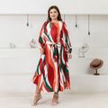 Women Plus Size Vacation Colorblock Allover Print Long-sleeve Dress Multi-color