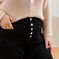Women Plus Size Basics Button Design Black Denim Jeans Black