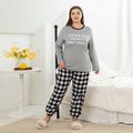 2-piece Women Plus Size Casual Letter Print Long-sleeve Tee and Plaid Pants Pajamas Lounge Set Grey