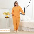 2-piece Women Plus Size Basics Solid Pullover and Pants Set Yellow