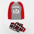 Christmas Snowman and Letter Print Family Matching Red Raglan Long-sleeve Plaid Pajamas Sets (Flame Resistant) Red/White