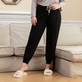 2-piece Women Plus Size Casual Letter Print Long-sleeve Tee and Drawstring Pants Set Grey
