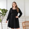 Women Plus Size Casual Crisscross Long-sleeve Black Dress Black