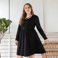 Women Plus Size Casual Crisscross Long-sleeve Black Dress Black