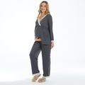 Maternity Contrast Lace Solid Color Long-sleeve Pajamas Dark Grey