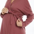 Maternity Surplice Neck Pure Color Long-sleeve Belted Nightgown Pink