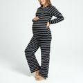 Maternity Casual Stripe Print Long-sleeve Pajamas Black/White