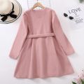 Kid Girl Solid Color Button Design Belted Trench Coat Pink