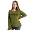 Women Graphic Letter Print V Neck Long-sleeve Tee Army green