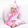Unicorn Design Hooded 3D Horn and Rainbow Tail Decor Long-sleeve Pink or White Baby Jumpsuit Pink