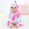 Unicorn Design Hooded 3D Horn and Rainbow Tail Decor Long-sleeve Pink or White Baby Jumpsuit Pink