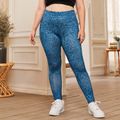 Women Plus Size Casual Leopard Print Leggings Skinny Pants Royal Blue