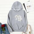 Women Graphic Butterfly and Unicorn Print Long-sleeve Hooded Pullover Light Grey