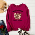 Women Graphic Cat and Leopard and Letter Print Long-sleeve Pullover Burgundy