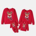 Christmas Cartoon Reindeer Embroidered Red Family Matching Long-sleeve Sweatshirts Red image 2