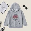 Kid Girl Graphic Letter and Mask and Leopard Print Long-sleeve Hooded Pullover Light Grey