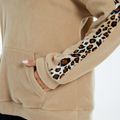 Maternity Leopard Splice Half Turtleneck Long-sleeve Kangaroo Pocket Zip Half Placket Pullover Wheat