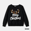 Christmas Antlers and Letter Print Black Family Matching 100% Cotton Long-sleeve Sweatshirts Black