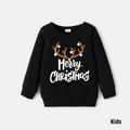 Christmas Antlers and Letter Print Black Family Matching 100% Cotton Long-sleeve Sweatshirts Black image 4
