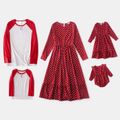 Family Matching Red Polka Dots Long-sleeve Midi Dresses and Raglan-sleeve T-shirts Sets Red