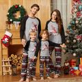 Christmas Plaid Reindeer and Letter Print Grey Family Matching Raglan Long-sleeve Pajamas Sets (Flame Resistant) Grey image 1