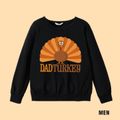 Thanksgiving Day Turkey and Letter Print 100% Cotton Family Matching Long-sleeve Sweatshirts Black