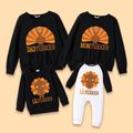 Thanksgiving Day Turkey and Letter Print 100% Cotton Family Matching Long-sleeve Sweatshirts Black
