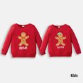 Christmas Gingerbread Man and Letter Print Red Family Matching Long-sleeve Sweatshirts Red