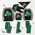 Family Matching Christmas Dinosaur and Green Plaid Print Long-sleeve Pajamas Sets (Flame Resistant) Black